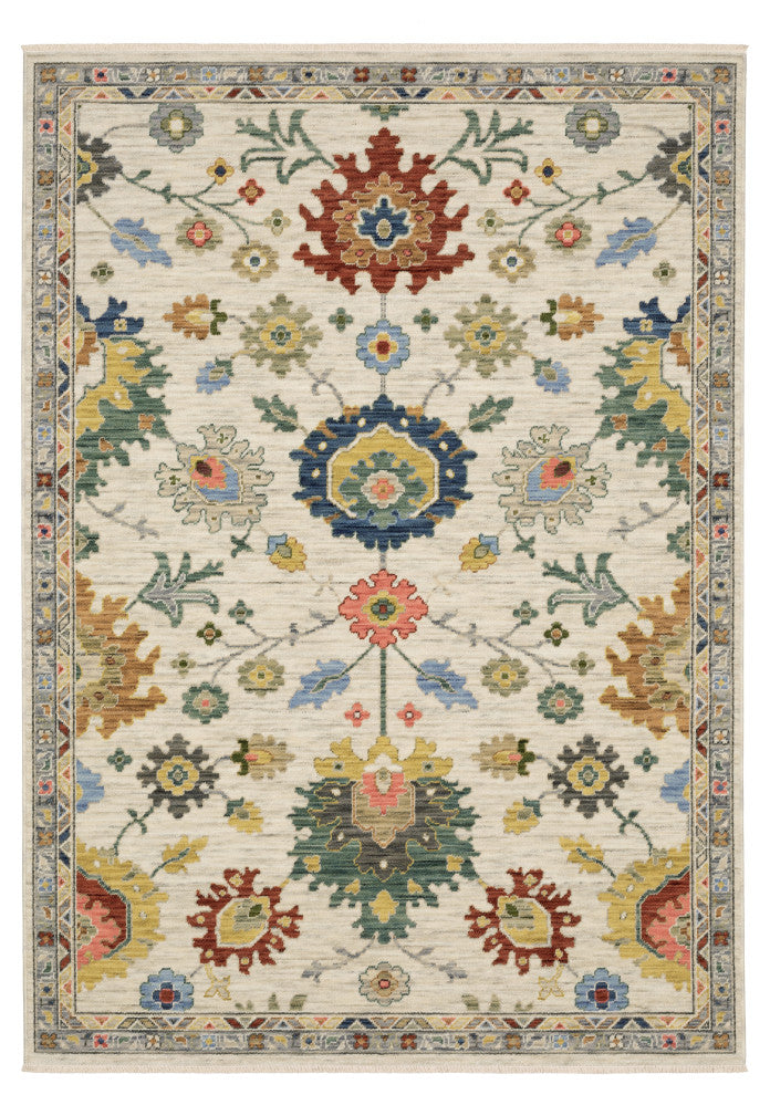 Leoness Vintage Traditional Ivory/ Multi Area Rug, 9'10" x 12'10"