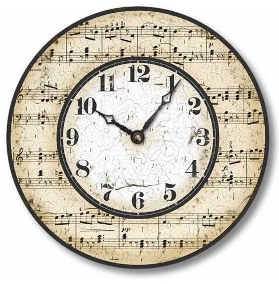 Vintage-Style Music Notes Clock, 12 Inch Diameter
