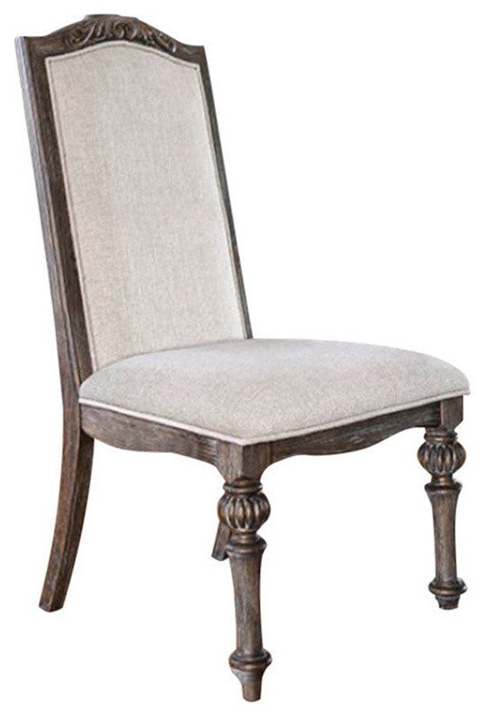 Benzara BM166216 Fabric Seat and Back Side Chair, Rustic Brown, Set of 2