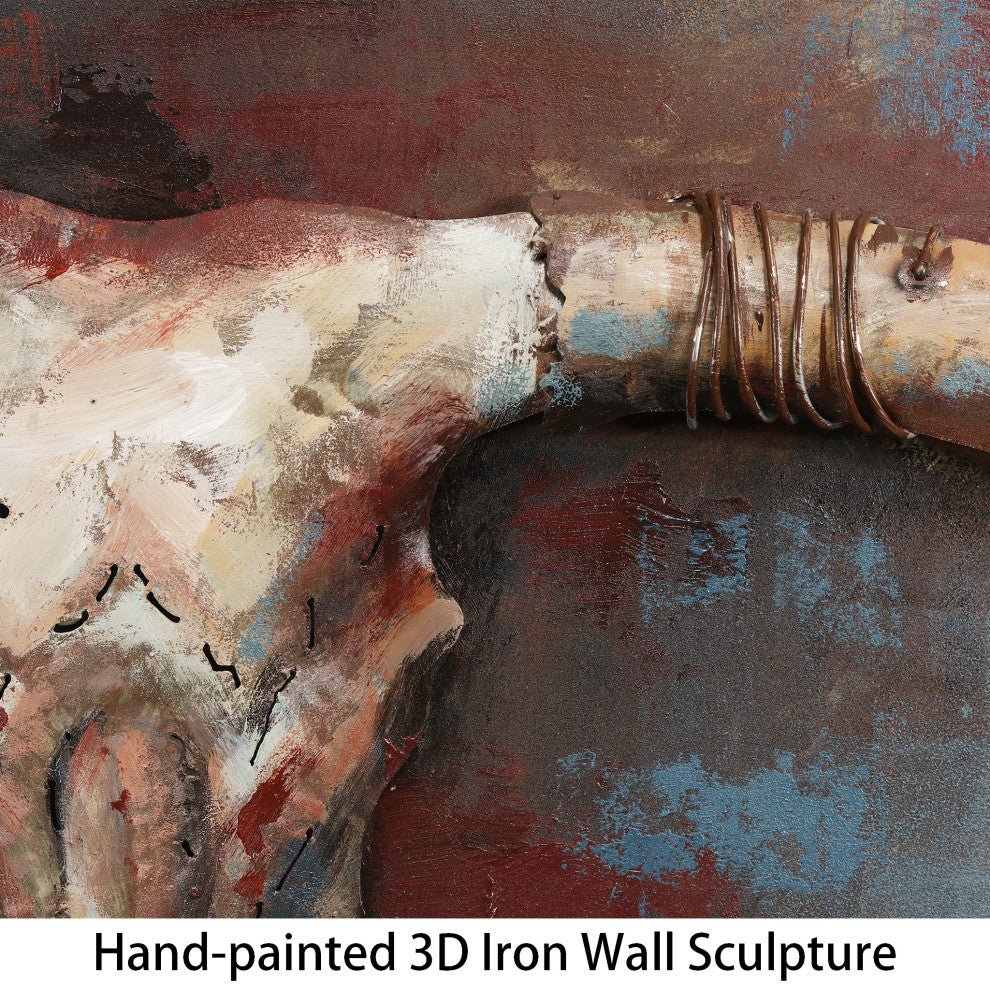 Long Horn Primo Mixed Media Hand Painted 3D Metal Wall Art