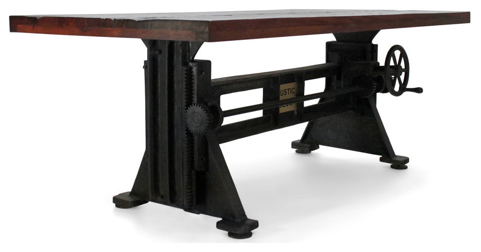 Craftsman Industrial Dining Table - Adjustable Iron Base - Rustic Mahogany