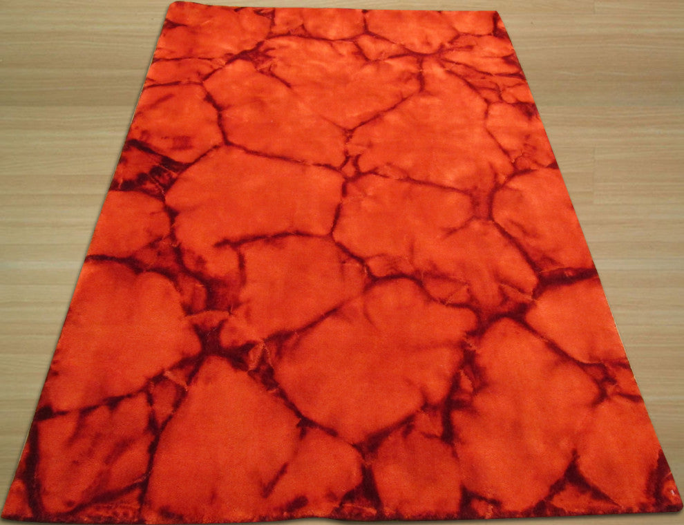 Handmade Wool Red Contemporary Abstract Dip Dyed Rug, 4' X 6'