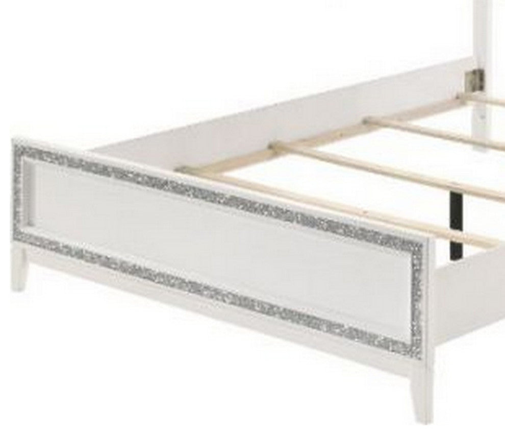 Benzara BM266526 Eastern King Bed With LED Headboard and Shimmering Trim, White