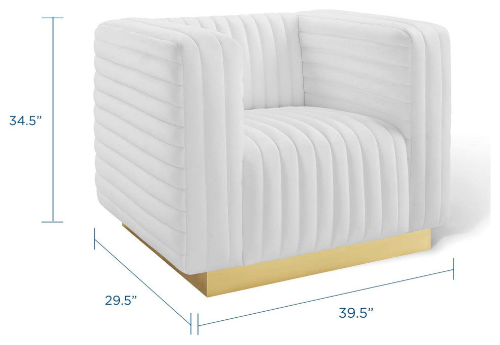 Tufted Armchair Accent Chair, Velvet, White, Modern, Living Lounge Hospitality