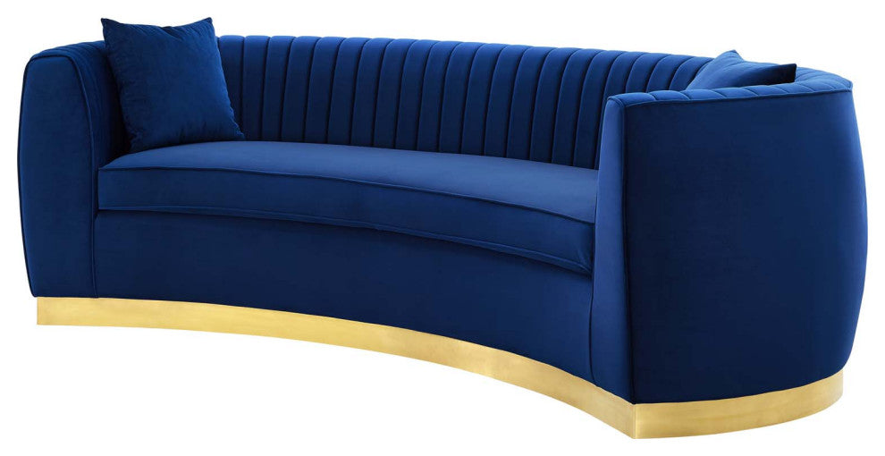 Tufted Sofa, Velvet, Blue Navy, Modern, Living Lounge Hotel Lobby Hospitality