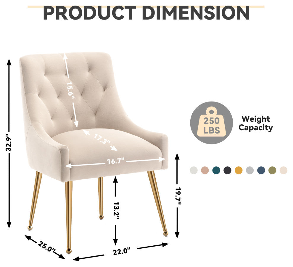 SEYNAR Elegant Velvet Dining Chairs Set of 2, Tufted Upholstered Accent Chair, Beige