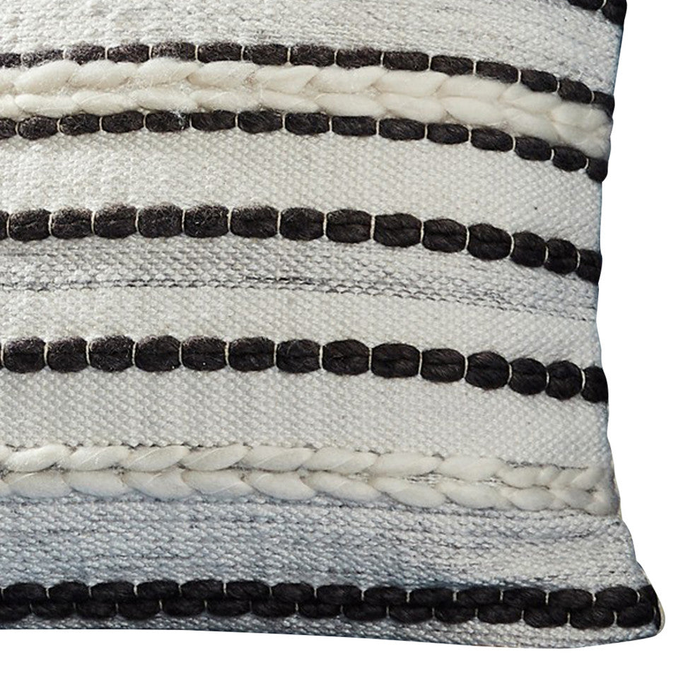 18 Inch Decorative Throw Pillow Cover, Black Lined Beading, Gray Fabric