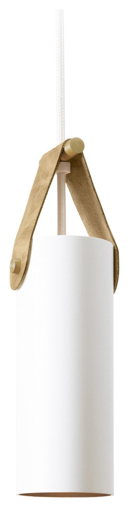 Spero Pendant, White, Tan Leather, Incandescent