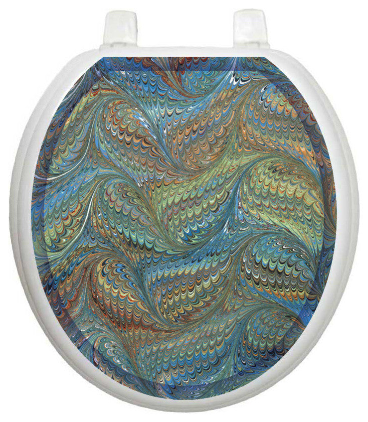Victorian Feathers Toilet Tattoos Seat Cover, Vinyl Lid Decal, Bathroom Accent, Round
