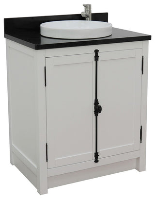 30" Single Vanity, Glacier Ash, Black Galaxy Top, Round Sink