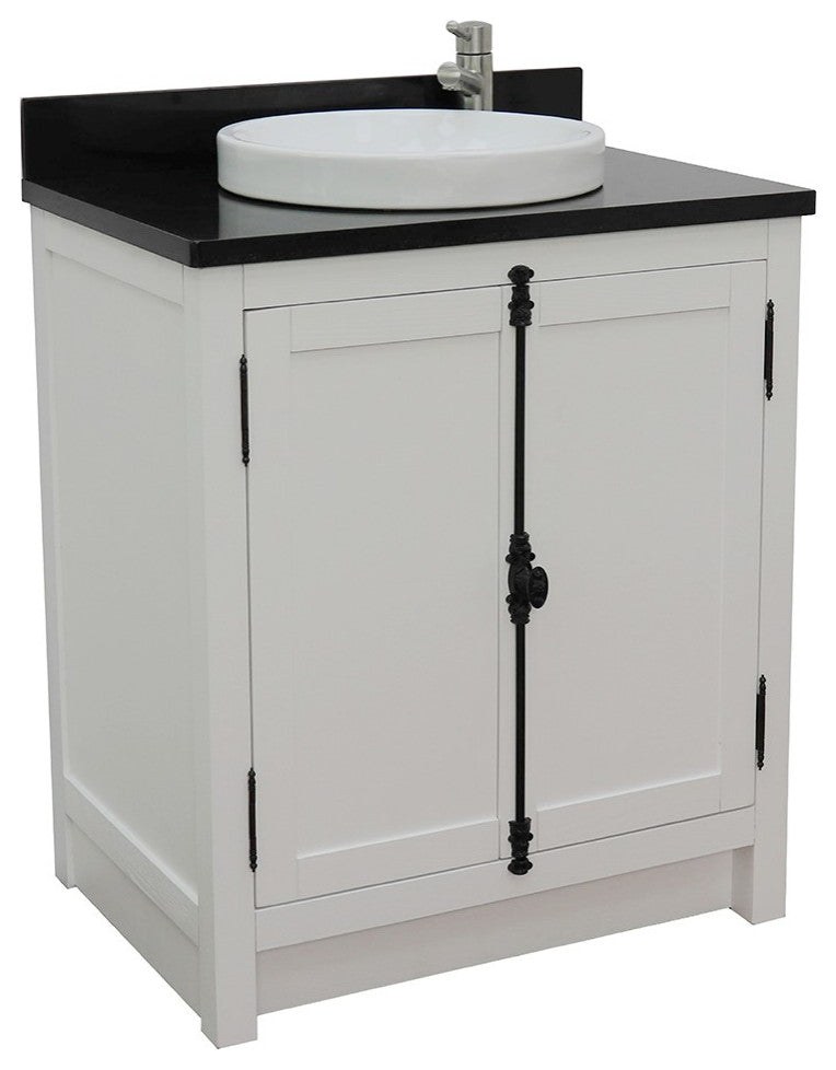 30" Single Vanity, Glacier Ash, Black Galaxy Top, Round Sink