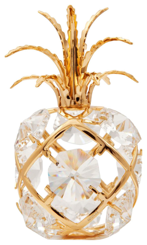 24K Gold Plated Mini Pineapple Ornament With Clear Crystals
