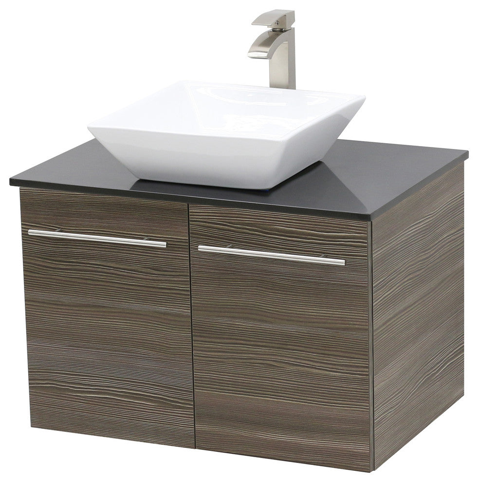 30" Wall Mount Vanity, Black Stone Countertop, Taupe Grey