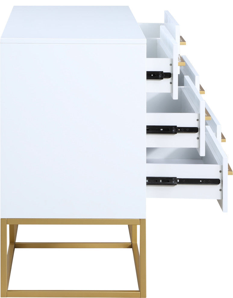 Maxine Wood Dresser With Durable Brushed Gold Metal Base, Rich White Finish