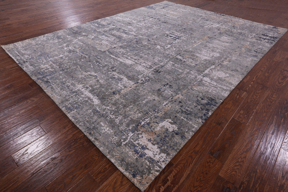 9' 0" X 12' 2" Abstract Wool and Silk Handmade Rug Q6173