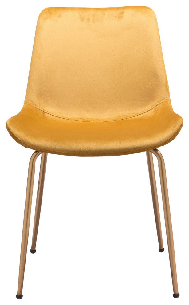 Dining Chair, Set of 2, Steel Metal, Fabric, Yellow, Gold, Kitchen Cafe Bistro