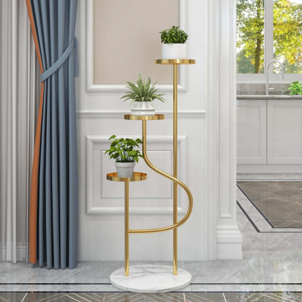 42.5" Tall Metal Plant Stand 3 Tier Modern Corner Ladder Planter in Gold