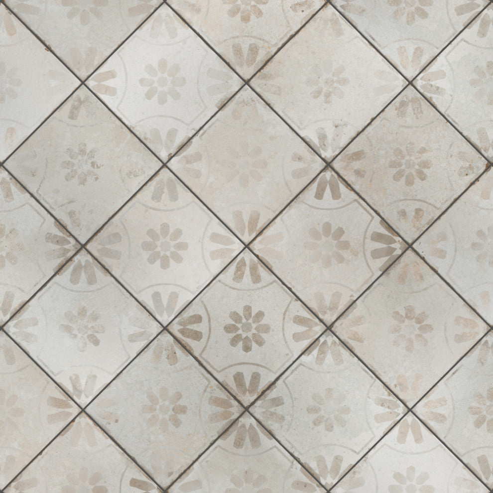 Kings Blume Encaustic Ceramic Floor and Wall Tile, White, Sample