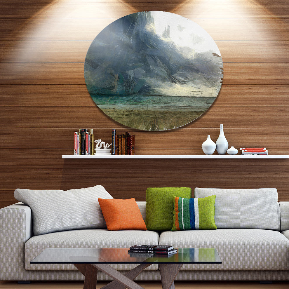 Sea Before Storm Watercolor, Landscape Round Wall Art, 23"