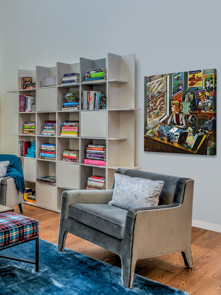 "Travel Agent at Desk" Print on Canvas by Constantin Alajalov