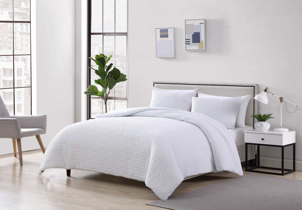 The Nesting Company Palm 3 Piece Comforter Set - Queen - White