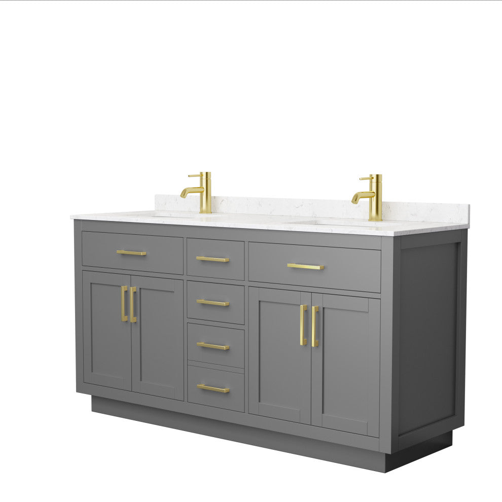 Beckett TK 66" Dark Gray Double Vanity, Cultured Top, Gold Trim