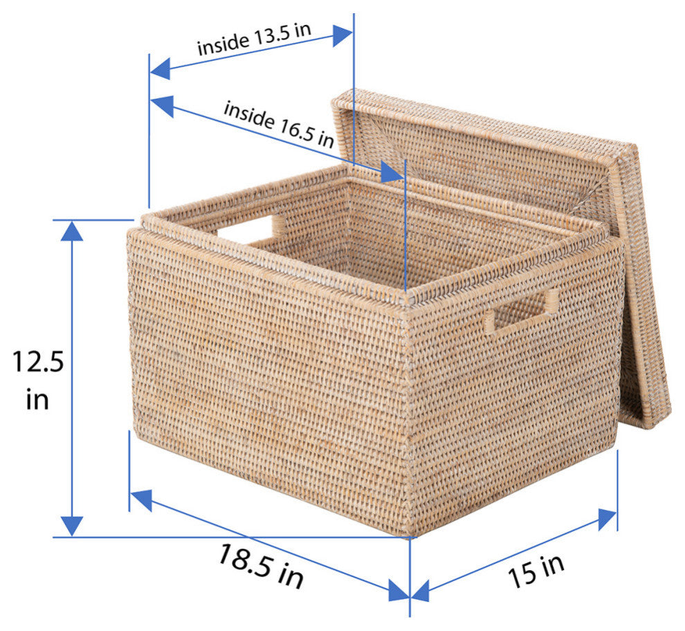 La Jolla Rattan Rectangular  Storage Box, White Wash