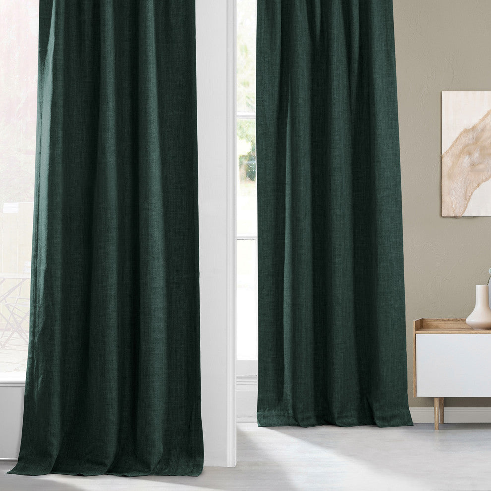 Faux Linen Darkening Curtain Single Panel, Focal Green, 50"x84"