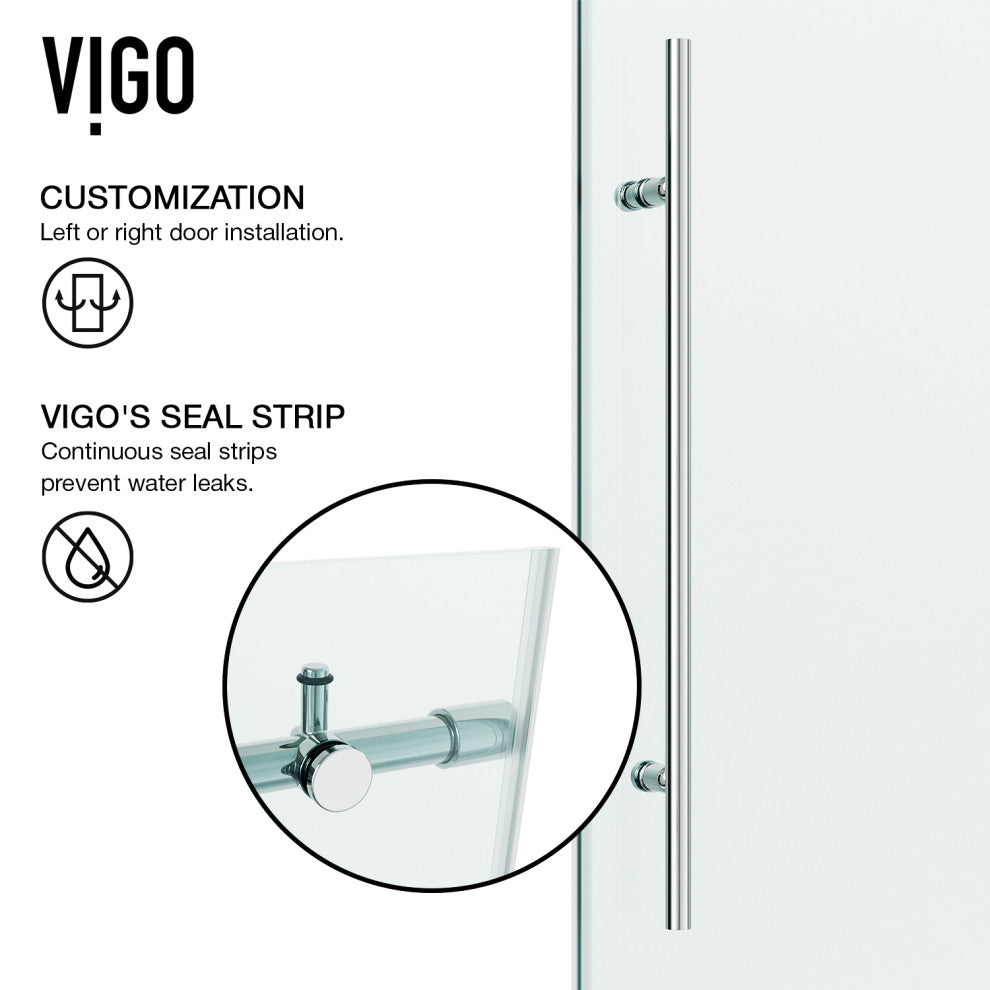 VIGO Elan E-Class 60" to 64" W x 76" H Frameless Sliding Shower Door, Chrome