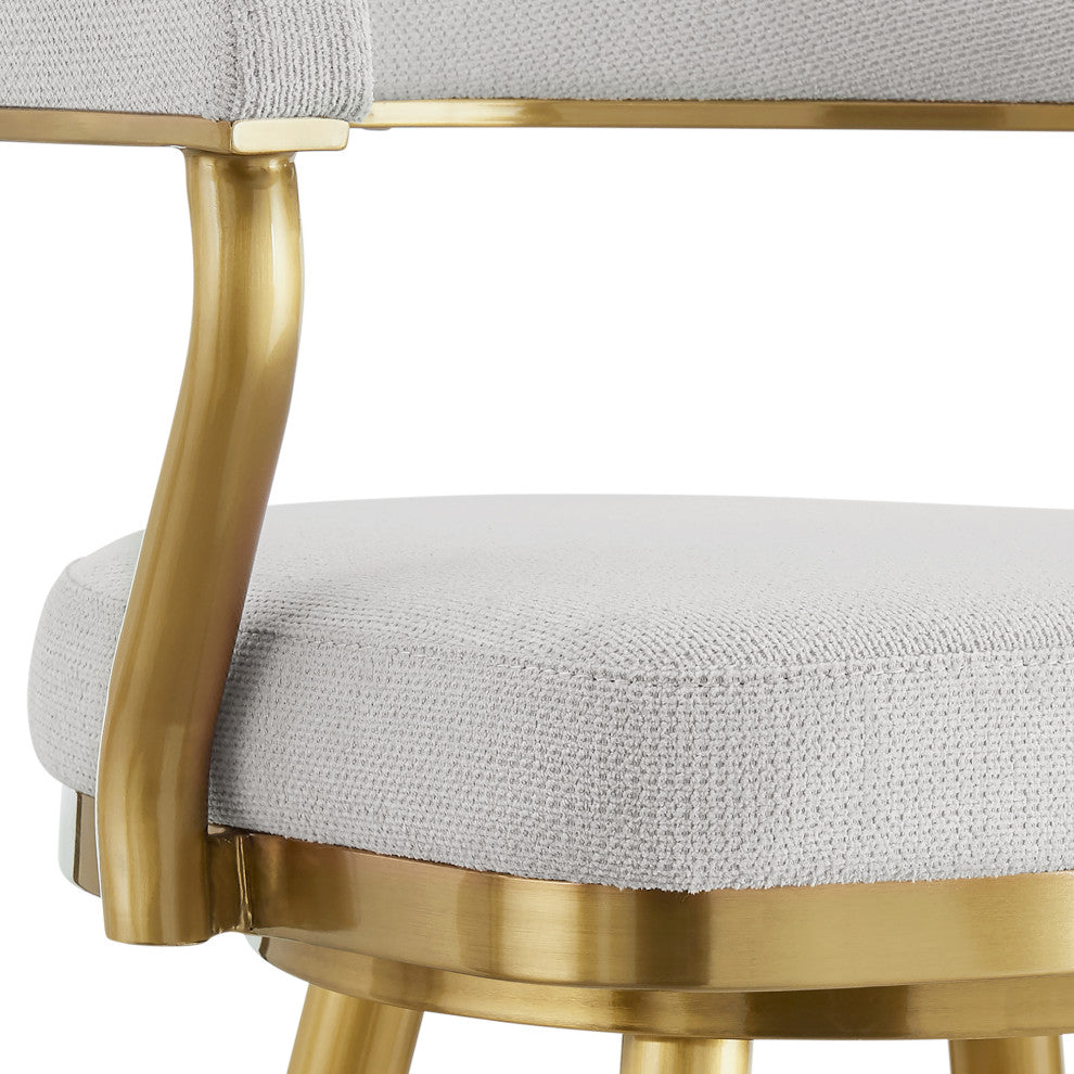 Justin 26" Swivel Counter Stool, Gold Brushed Stainless Steel and Silver Fabric