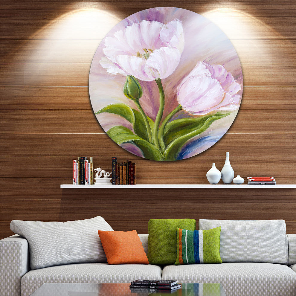 White Tulips, Floral Round Wall Art, 11"