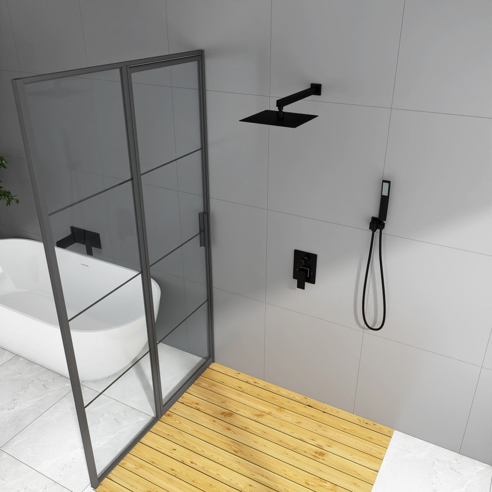 Wall Mount Shower Faucet With Rough-In Valve, Matte Black