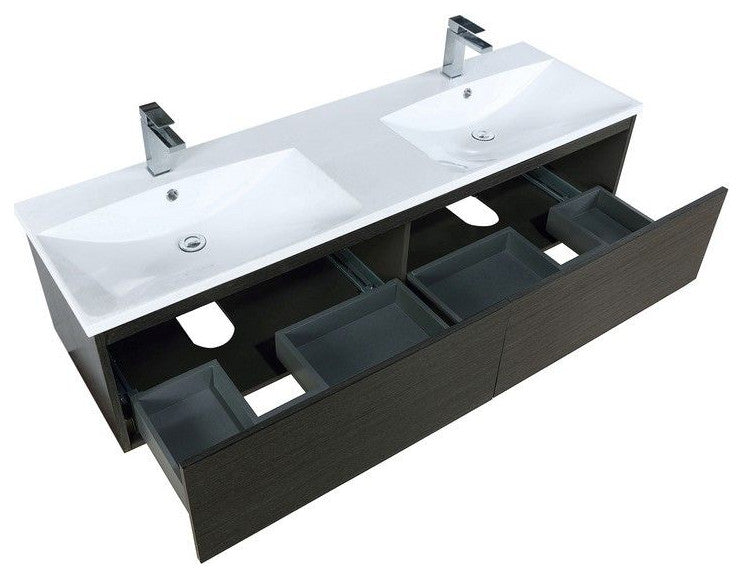 Sant Contemporary 60" Iron Charcoal Double Bathroom Vanity, Labaro Brushed Nicke