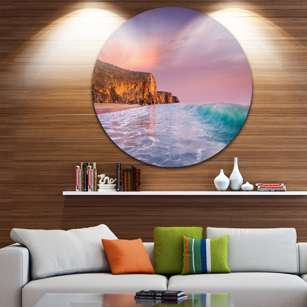 Beautiful Paradise Sunset, Seascape Large Disc Metal Wall Art, 11"