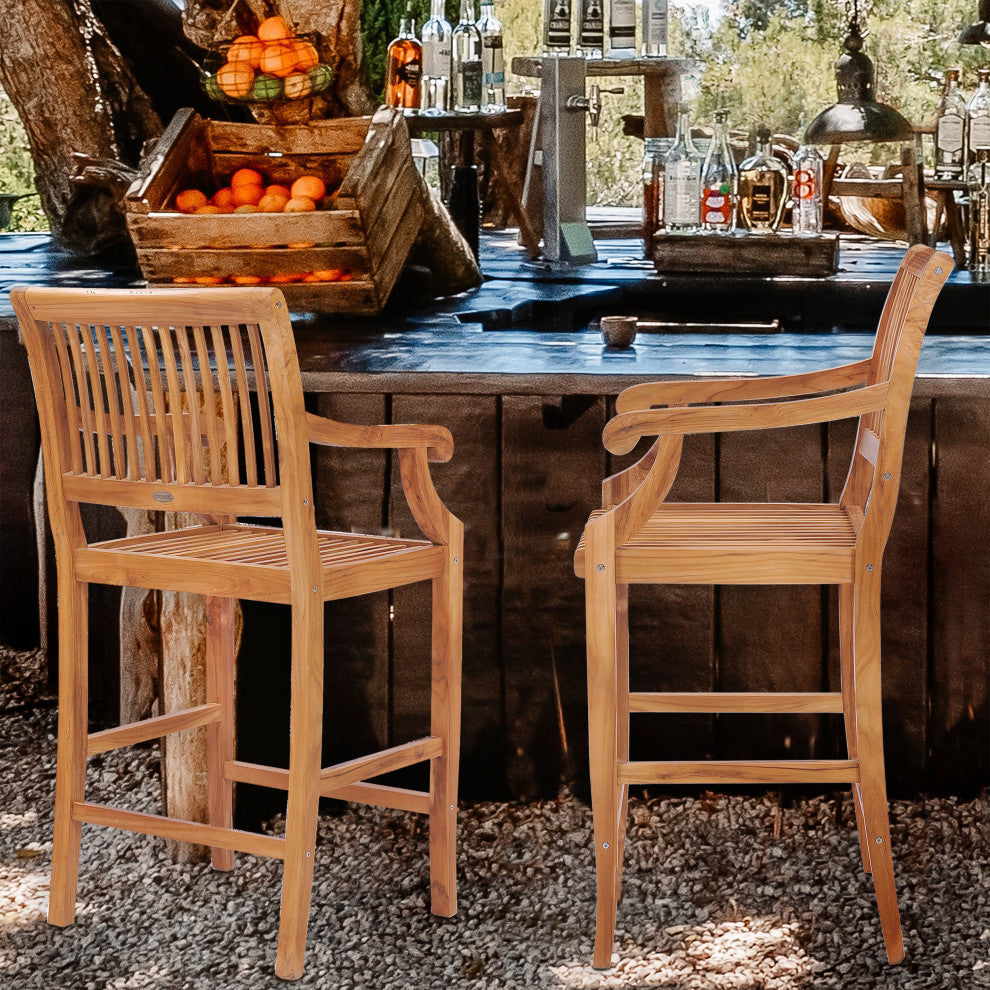 Teak Wood Castle Outdoor Patio Barstool with Arms