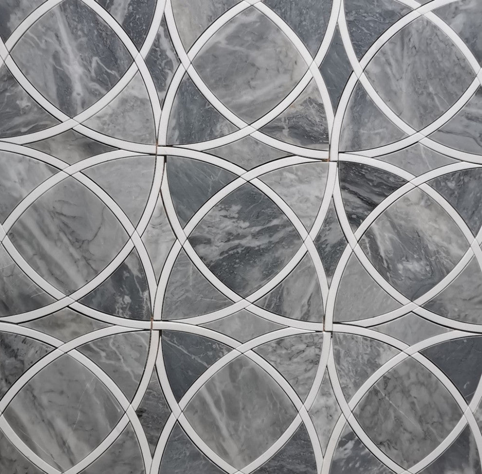 Bardiglio Gray Marble Celtic Waterjet Mosaic Tile Thassos White Ribbon, 1 sheet