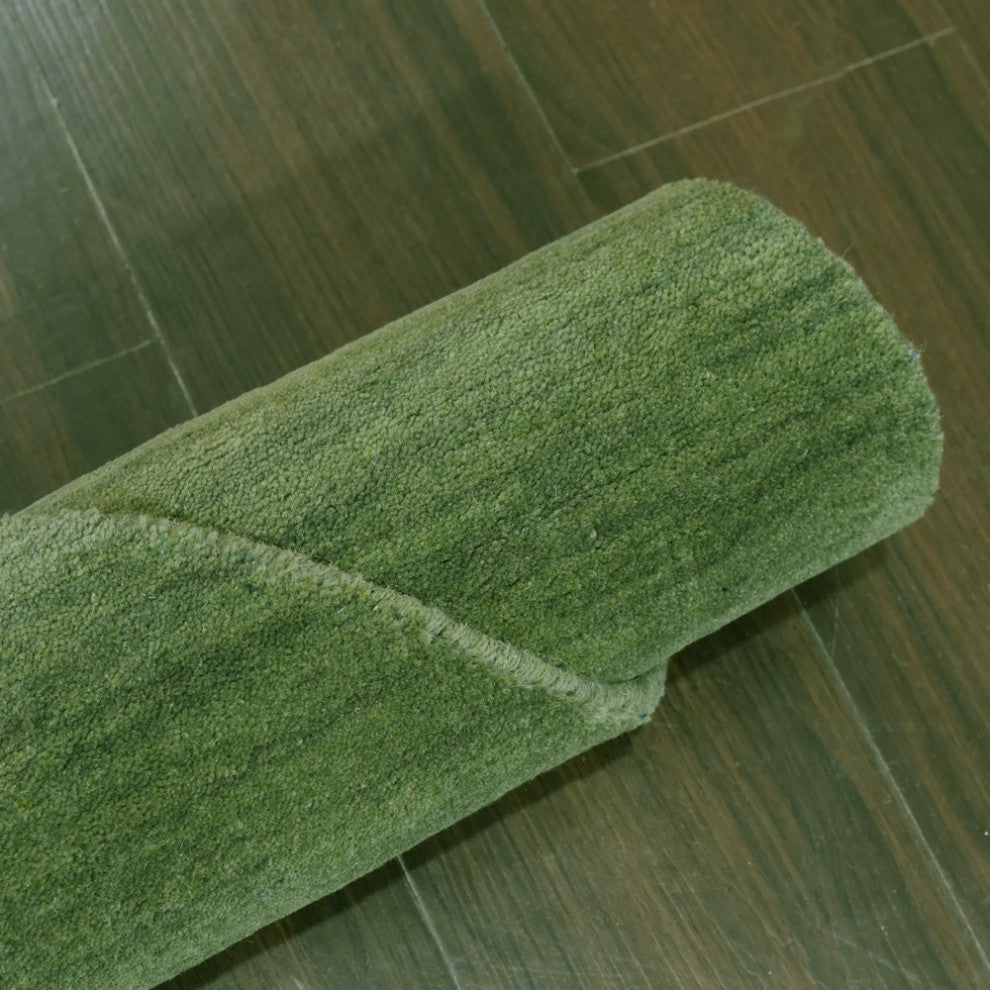 HAND KNOTTED LOOM WOOL ECO-FRIENDLY AREA RUGS-Round,Green,Solid Design