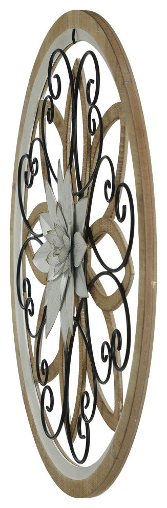 Traditional Broach Wood and Metal Wall Sculpture 24"Wx24"H3"D