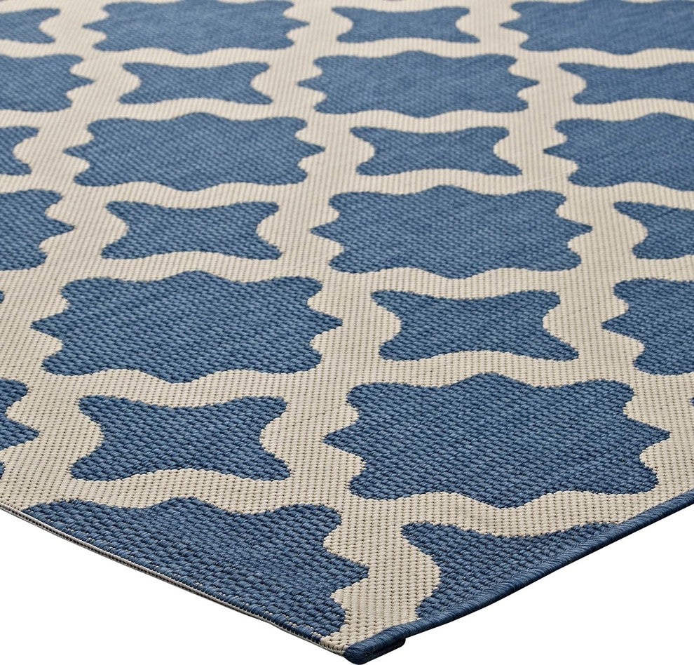 Blue and Beige Cerelia Moroccan Trellis 8x10 Indoor and Outdoor Area Rug