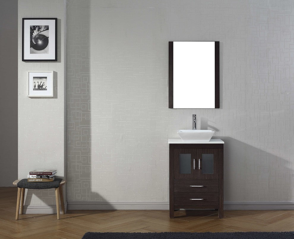 Dior 24" Single Bathroom Vanity, Espresso With White Engineered Stone