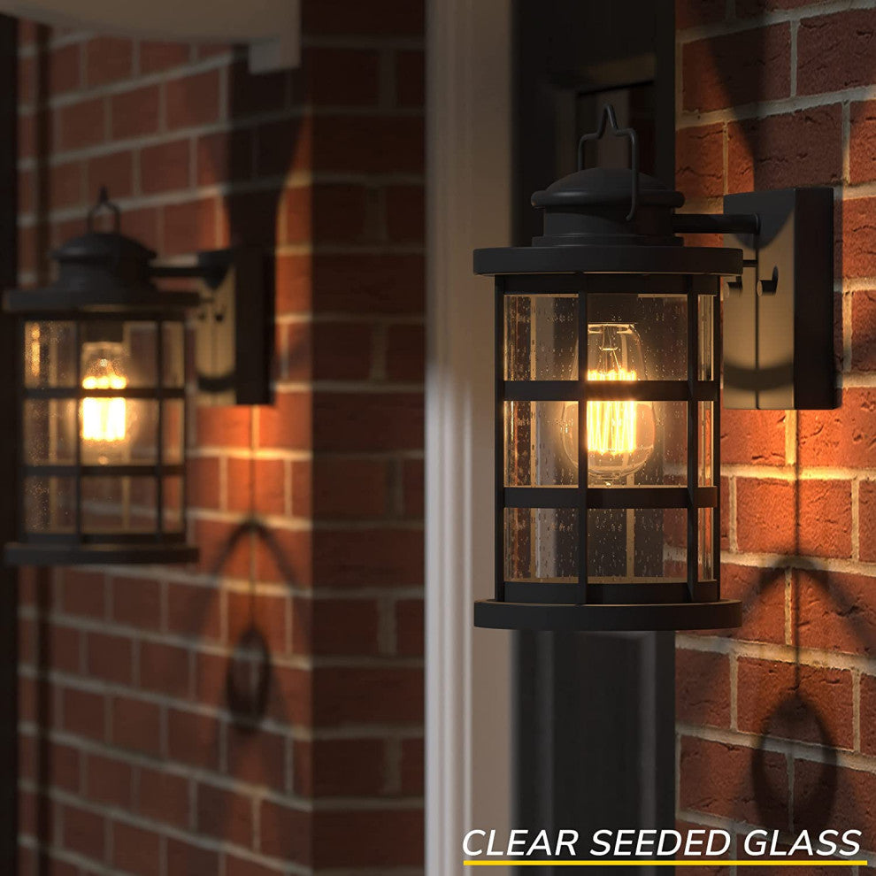 2 pack vintage wall lantern sconce with seeded glass black exterior lighting