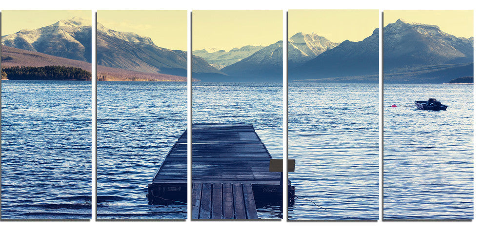 Lake in Glacier National Park, Large Seashore Canvas Print, 60"x28", 5 Panels