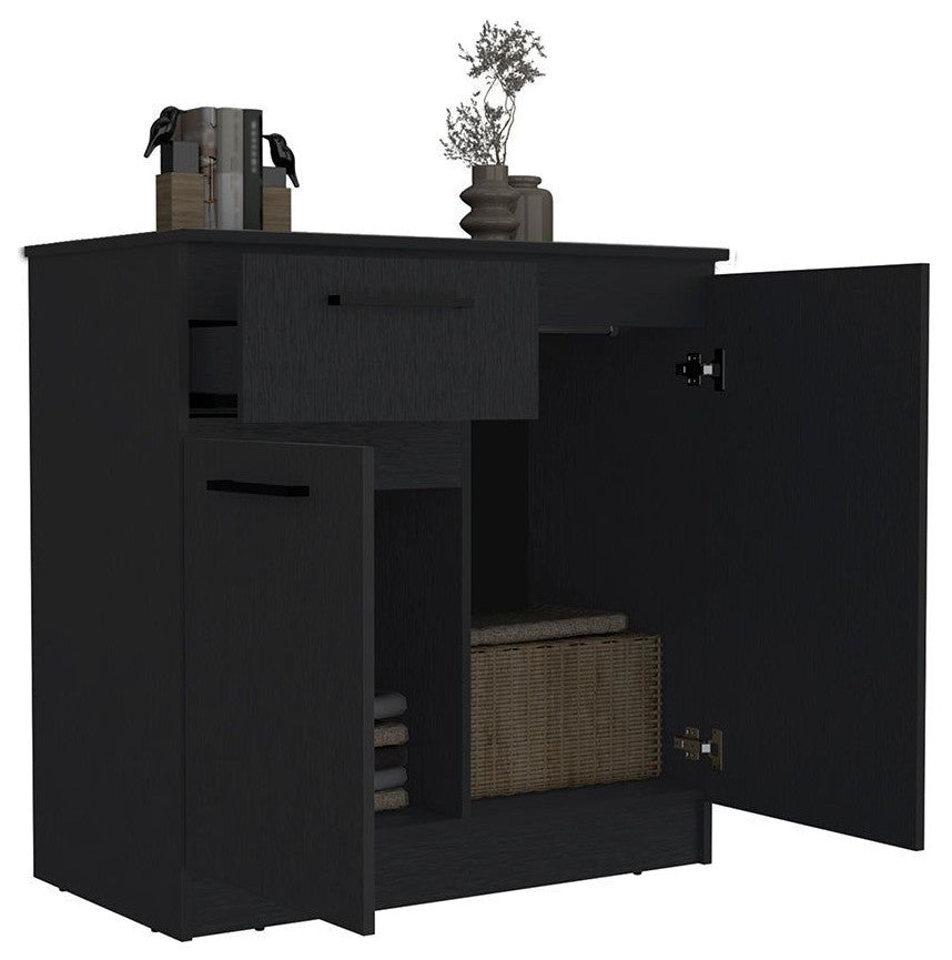 Clarion Dresser with 2-Door Cabinets and Drawer, Black