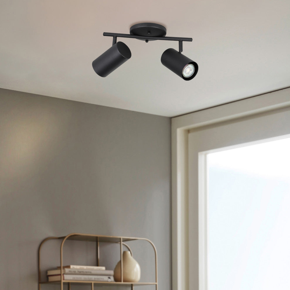 Calloway 2 Light Fixed Track Light, Structured Black, Metal Cylinder Shades
