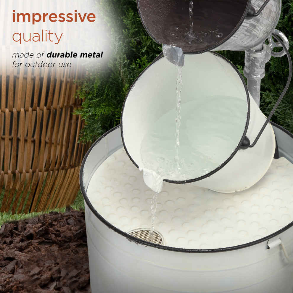 Rustic Cream White Metal Pails Fountain