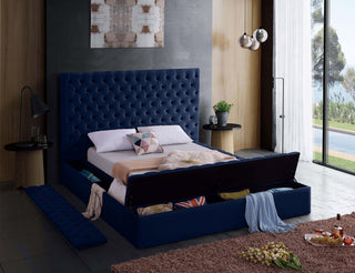 Bliss Velvet Upholstered  Bed, Navy, Full