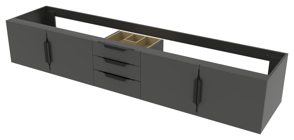 CastelloUSA Alpine 84" Wall Mounted Vanity, Base Only, Black, Gold Handles