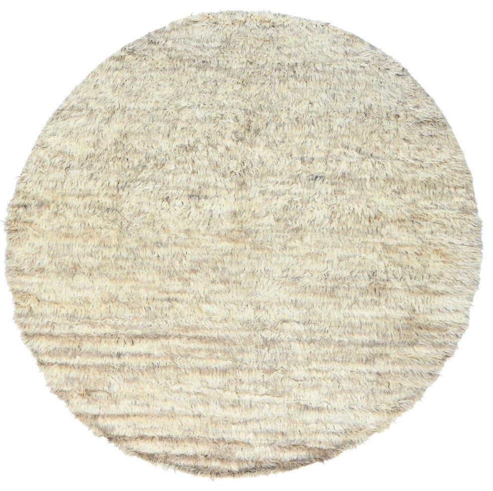 Ivory 100% Wool Hand Knotted Ben Ourain Moroccan Berber Round Rug 10'1"x10'