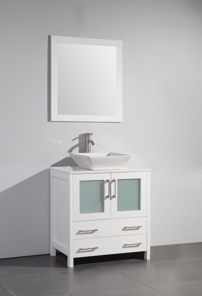 Vanity Art Vanity Set With Vessel Sink, White, 30", Led Sensor-Switch Mirror