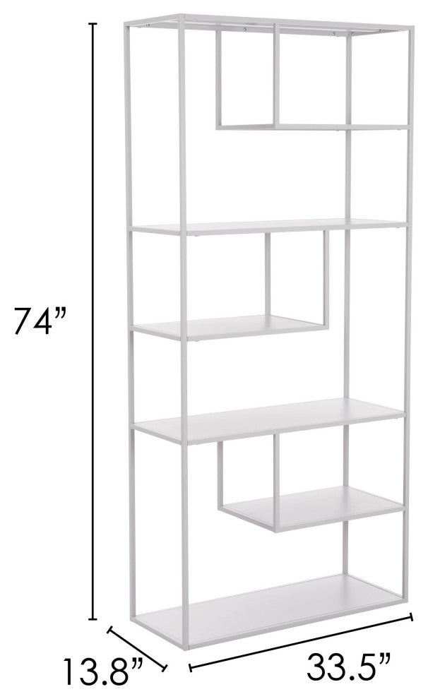 Bookcase Wall Shelf Rack, Steel Metal, Gray, Lounge Cafe Lobby Hospitality